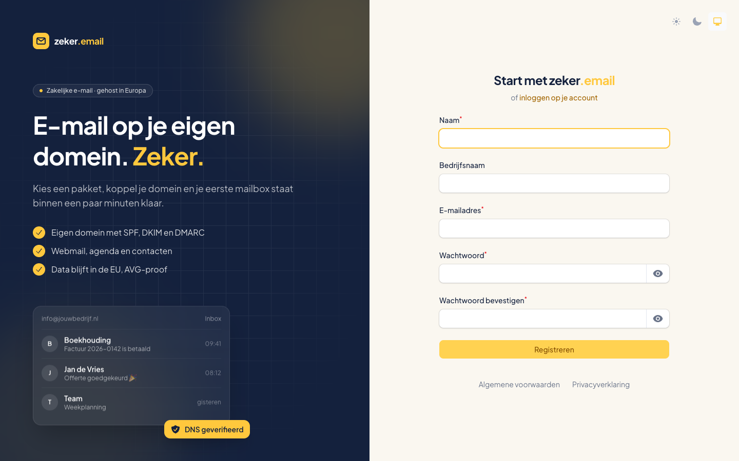 Het registratieformulier van de portal