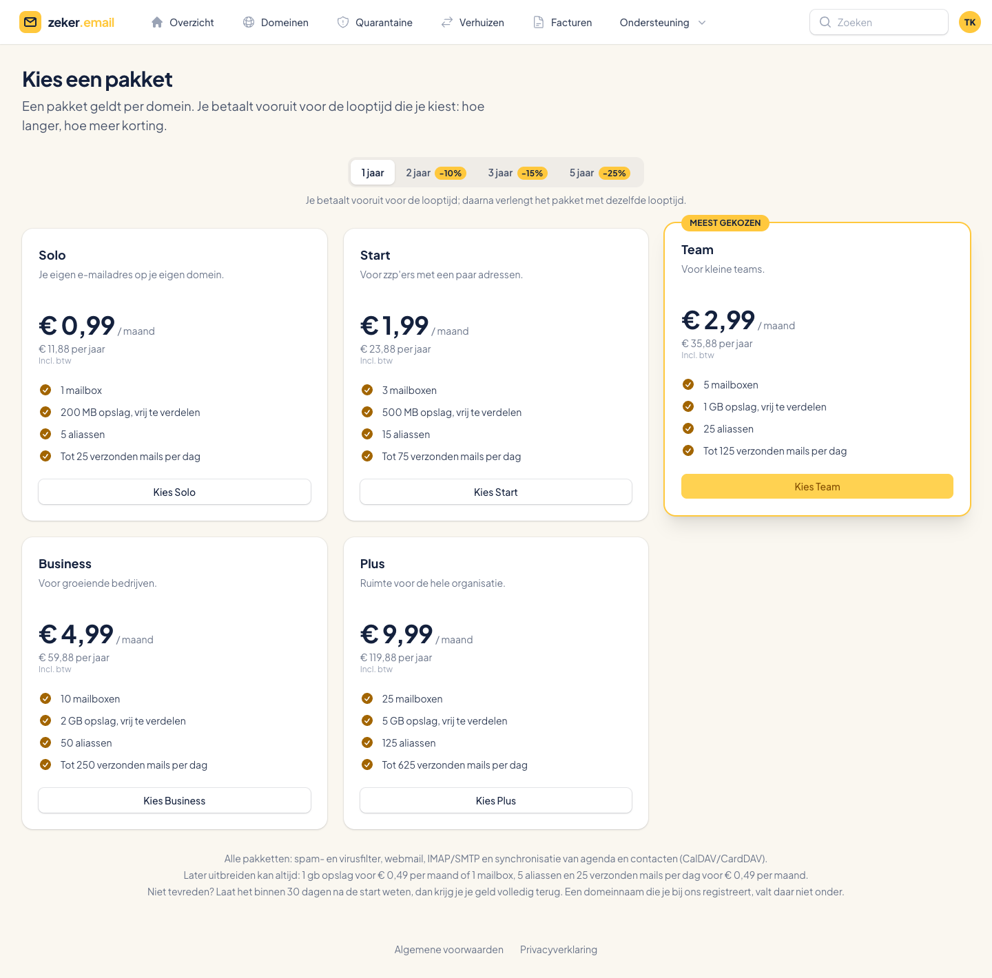Een pakket kiezen in de portal