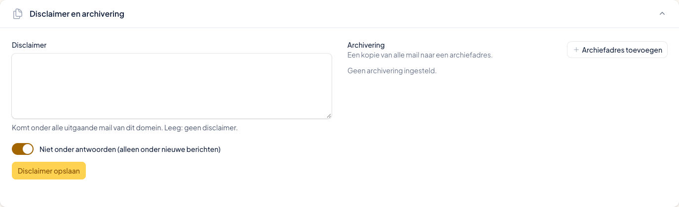 Disclaimer en archivering instellen voor een domein