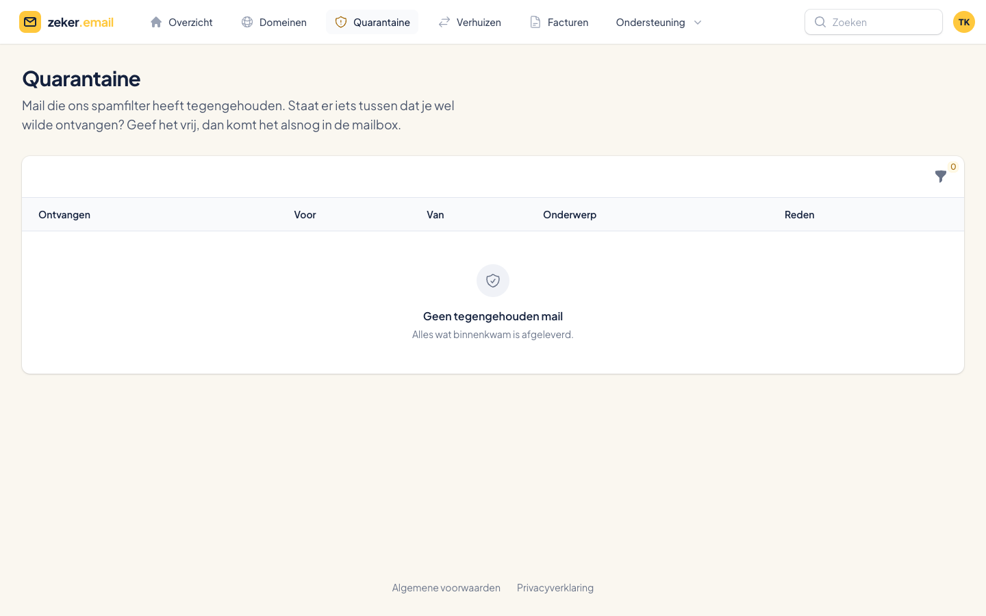 De quarantainepagina in de portal