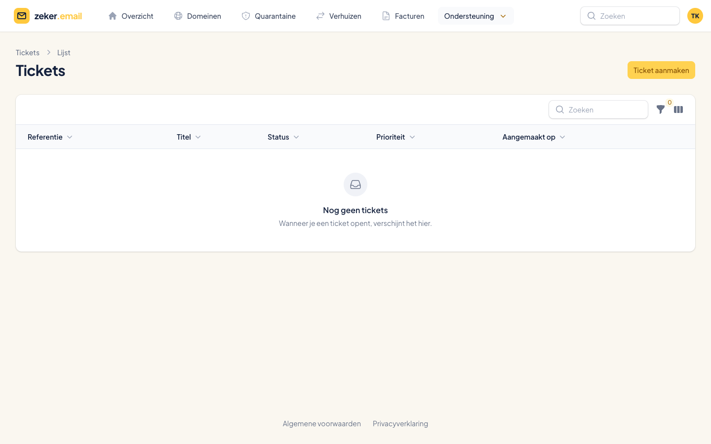 Het ticketoverzicht in de portal